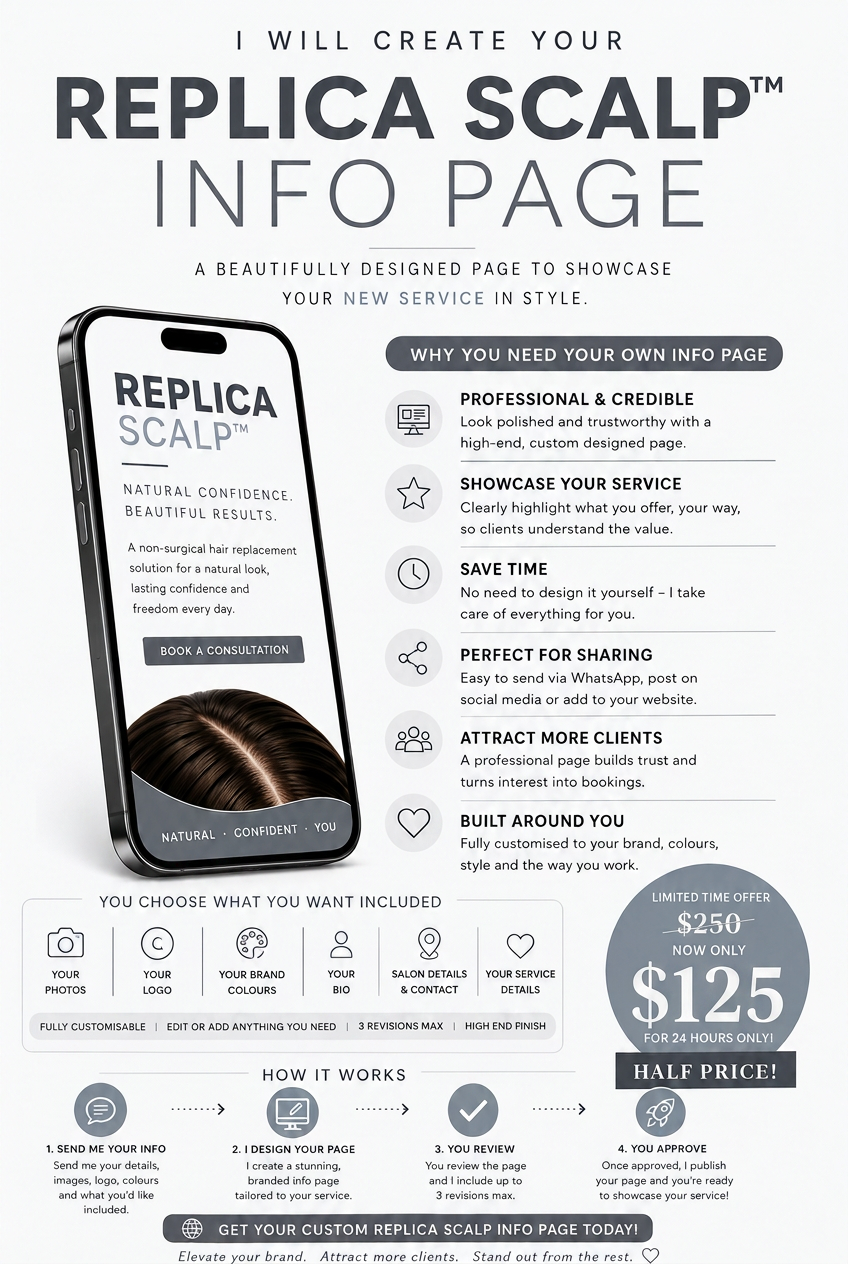 Replica Scalp Info Page offer — get your own custom landing page